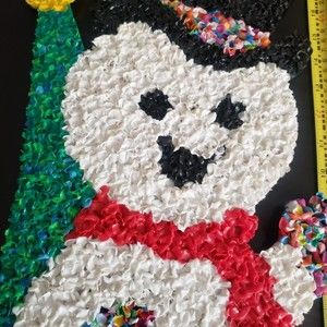 Vintage Melted Plastic Popcorn Snowmen Christmas Decoration